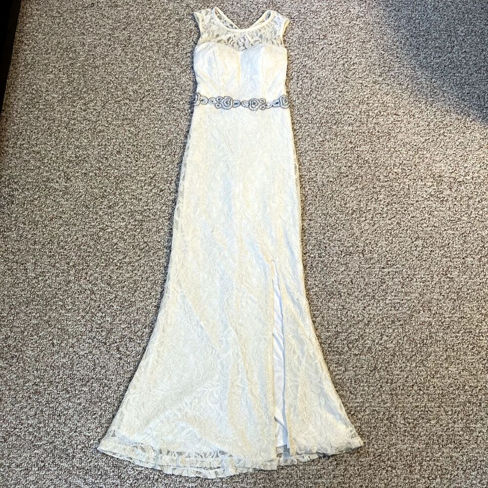 City Studio Womens Formal Lace Dress Size 1 Glitter Bead Gem Bridal Wedding Prom